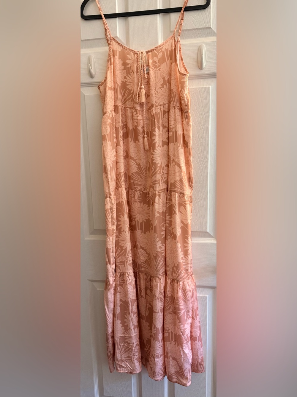 LuLaRoe Peach Floral Maxi Dress with Tassel Tie